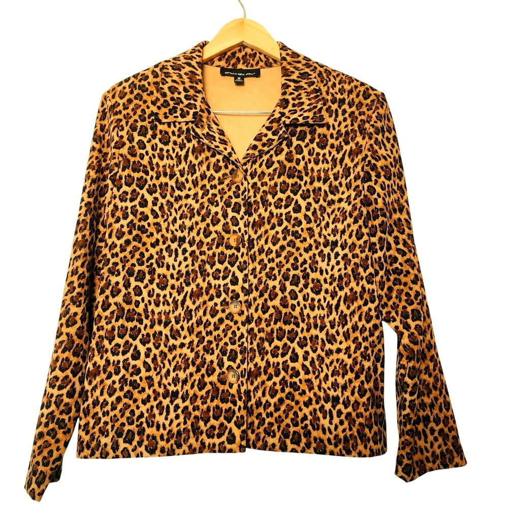 Vtg Briggs New York Leopard Print Shirt Jacket M 90s Retro Artsy Casual Neutral